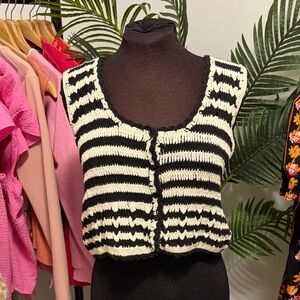 780. NWOT Black and White Striped Knit Vest